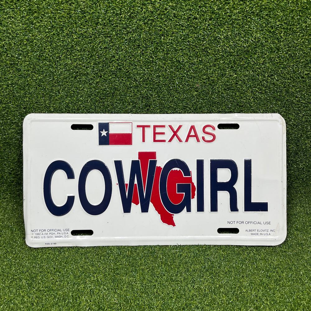 Vintage Novelty Metal Texas COWGIRL License Plate